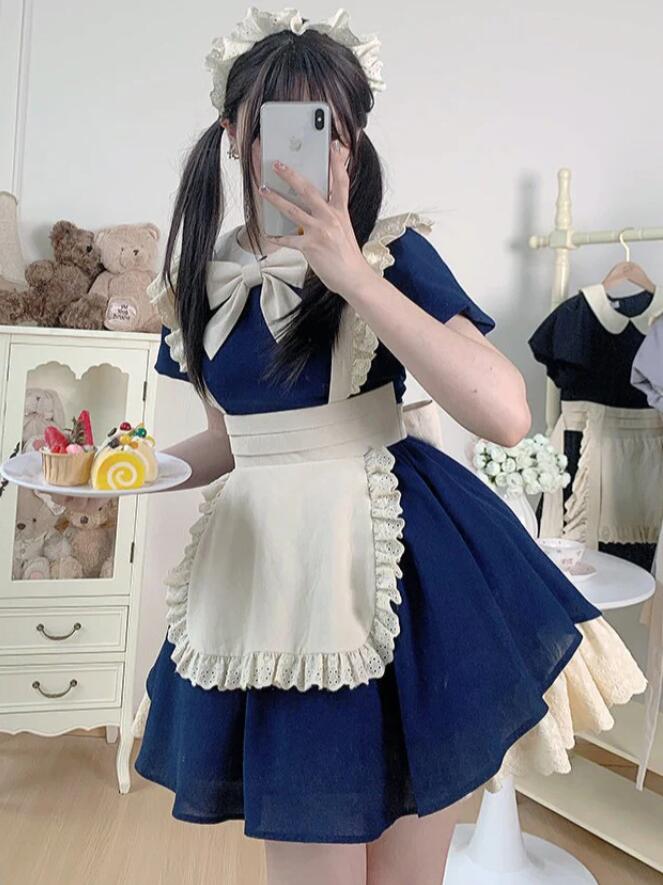 アンティークガーリーメイドロリータドレス