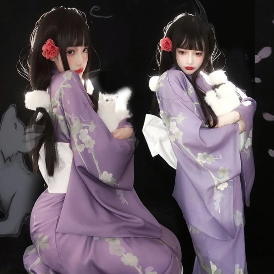 着物 レディー スーツ 和服 伝統 かわいい 和装浴衣女性着物カジュアルモデル純綿素材桜小花着物セット 写真 ドレス