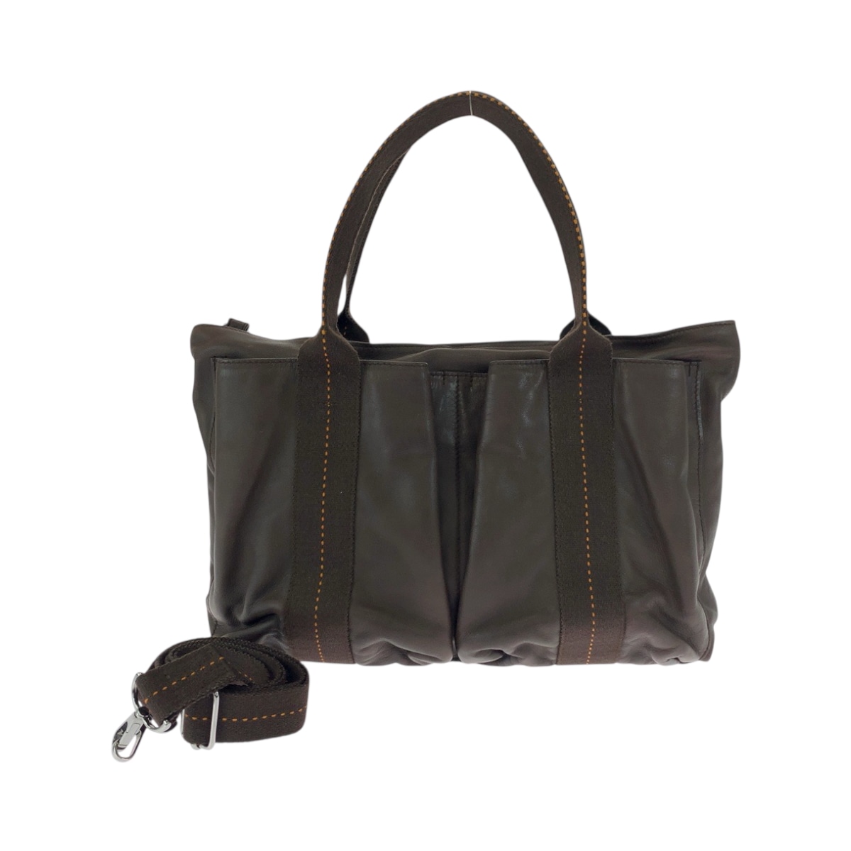 ホリゾンタルMM キャラバン ダークブラウン オレンジ シルバー金具 ヴォーデルマ ショルダーバッグ ハンドバッグ ビジネスバッグ J刻印 レディース 503236