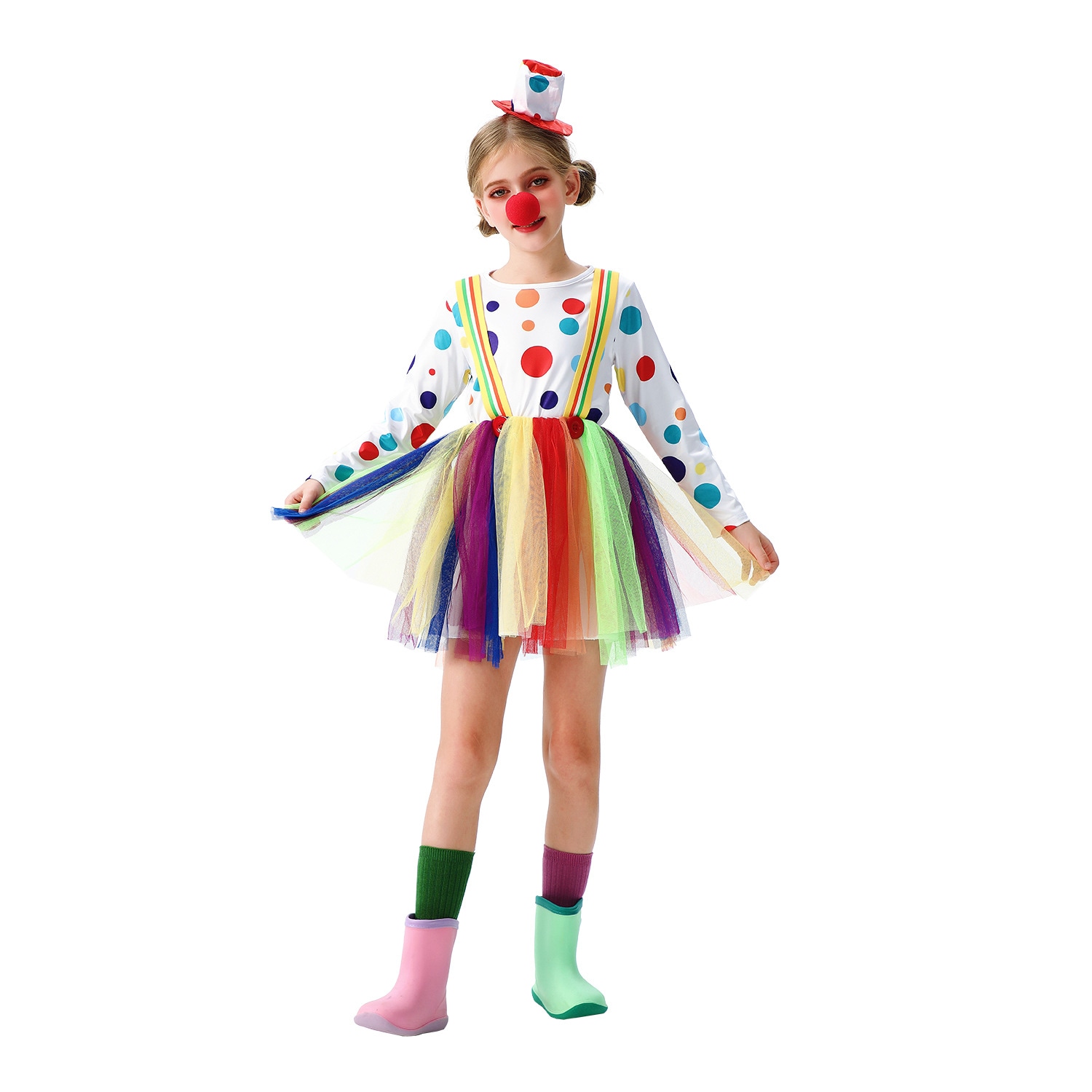 2025ハロウィン子供用ピエロコスチューム面白いパフォーマンスコスチュームステージキャットウォークダンスコスチュームレインボーチュチュスカート子供服 4,865円