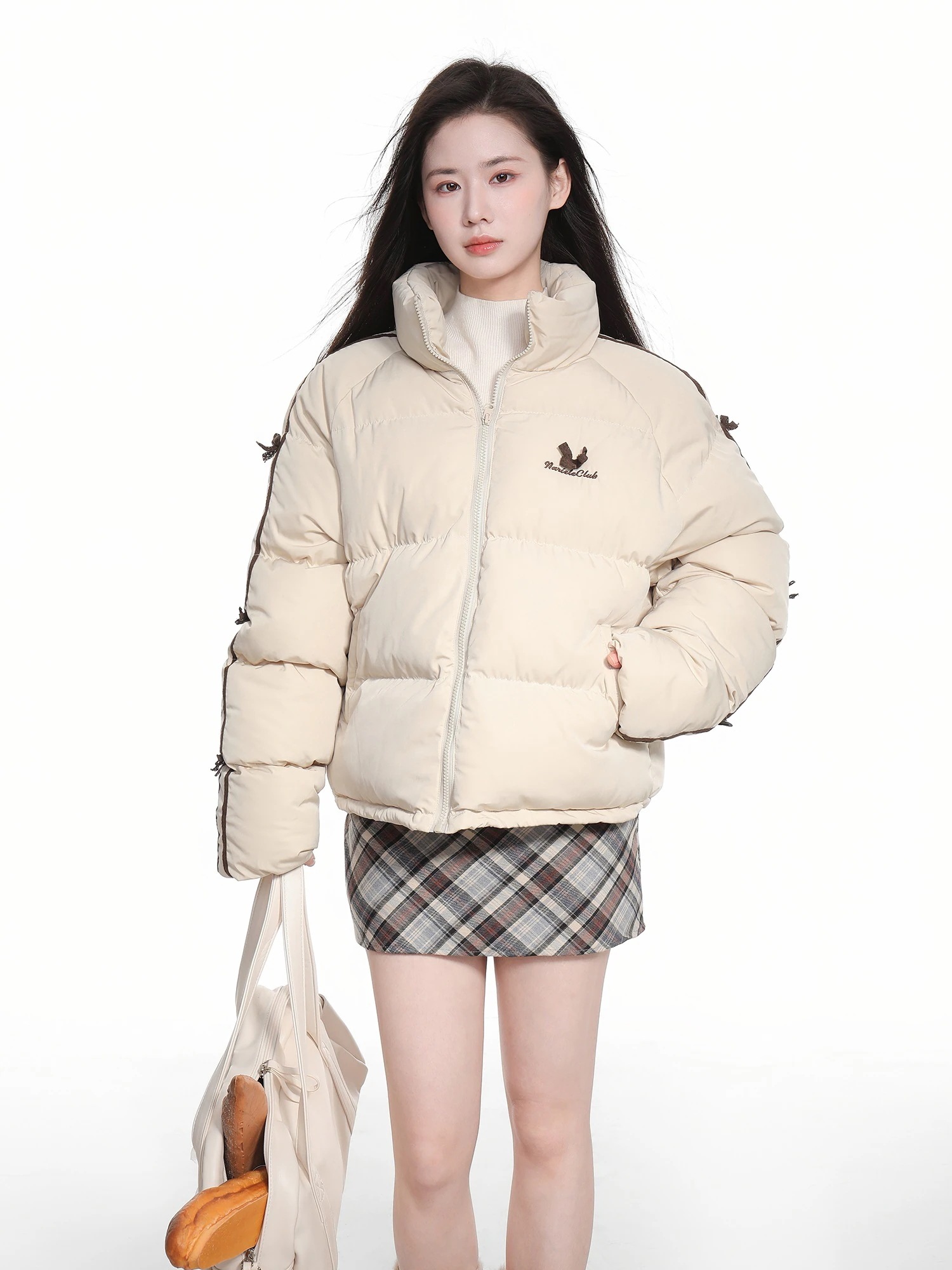 ふっくら中綿 あたたかい冬 韓国防寒あったか暖かいかわいい厚手アウターBF風無地羽織るックファッション系大人ゆったりカジュアルストリートスタンドサイドサイズ丈シルエット秋レディース黑