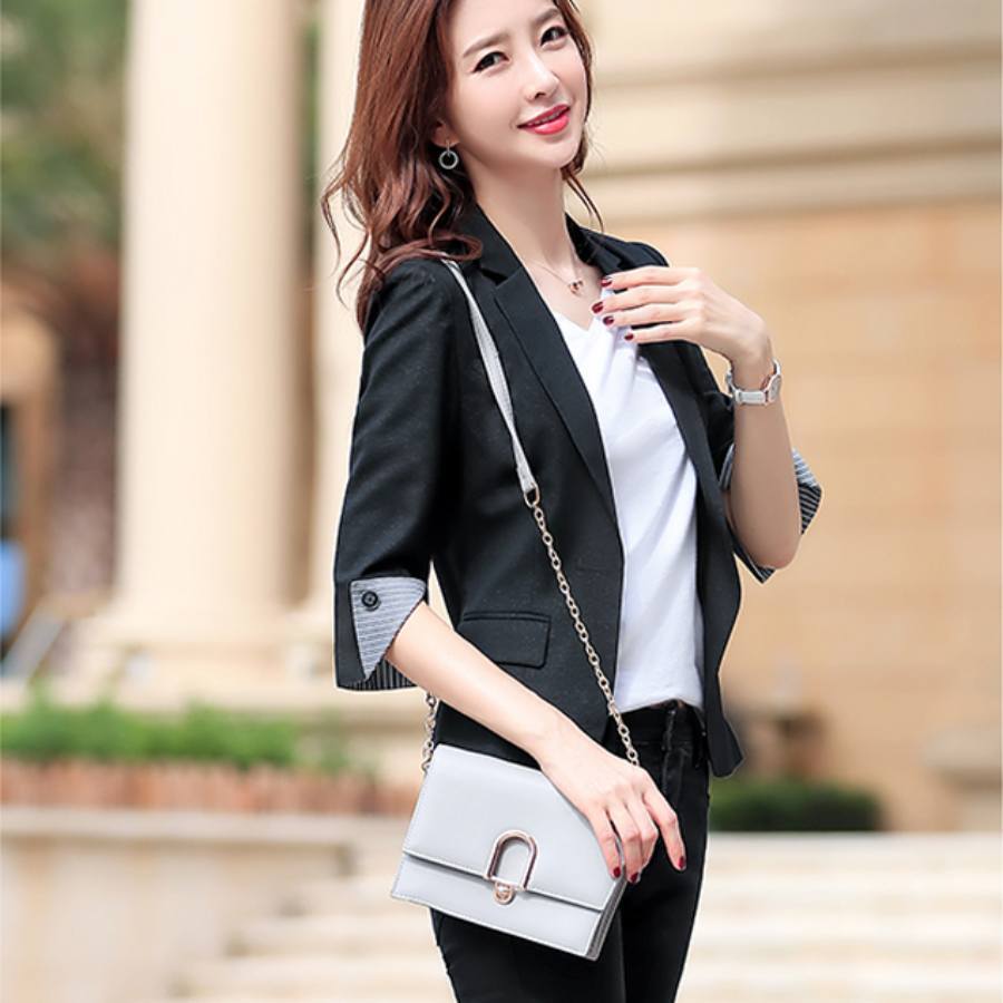 トップス アウター ジャケット 上着 袖あり 7分袖 七分袖 Vネック 襟付き ノッチラペル ショールカラー スリム 細身 ストレート Iライン スマート 前開き ボタン かわいい 大人可愛い 1