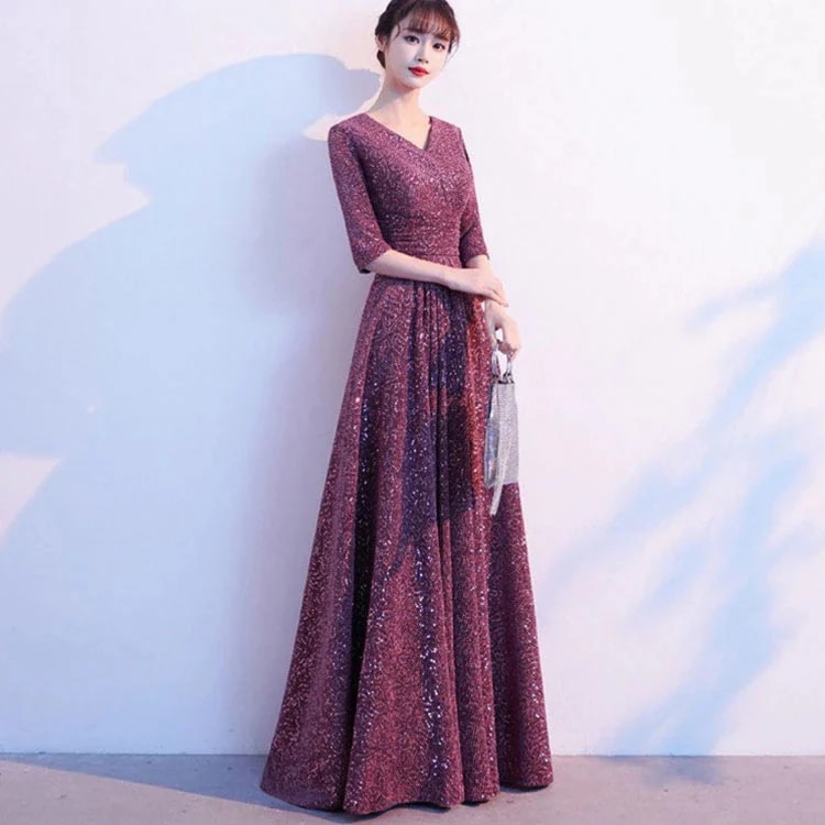 結婚式ドレスパーティードレスロング丈パーティードレスフォーマルロングドレスフォーマルドレス成人式同窓会謝会袖あり春夏ワンピースお呼ばれレディースロングワンピース