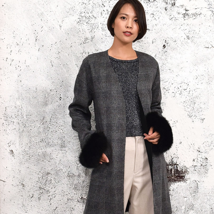 カシミヤ & ウール ダブルフェイス ノーラペルコート (CA3066)