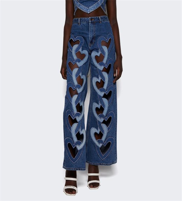 早い者勝ち 流行前線 ハイウエスト 直筒デニム 愛マーク 透かし彫りデザイン