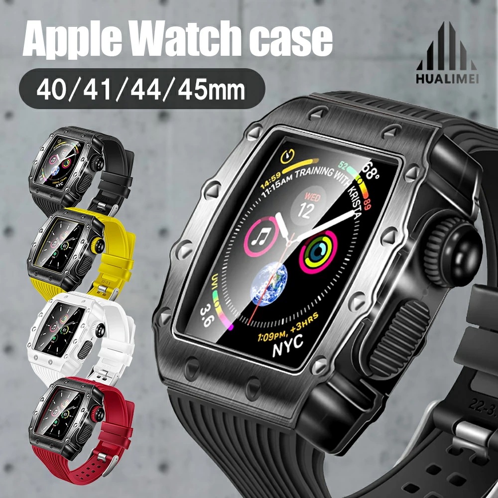 【AppleWatch case】 カバー 全面 保護 耐衝撃 透明 全面保護 金属 メタル フレーム バンド シリコン Series8 Series7 SE SE