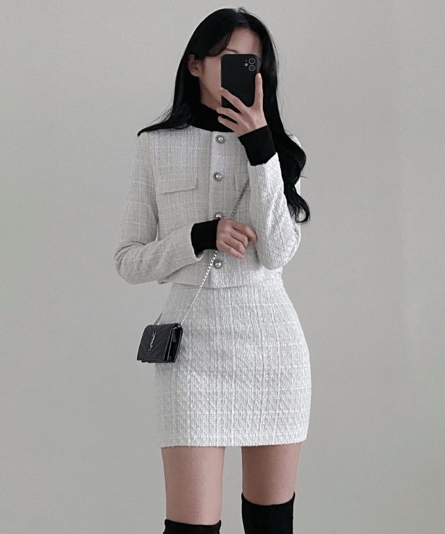 [高クオリティー]真珠シャインツイードツーピース 7,938円