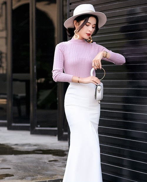 3398.ハイウェストマーメイドスカート（ホワイト）2019 春夏 sale ボトムス 美ライン おしゃれ きれいめ カジュアル お出かけ お呼ばれ 女子会 通勤 通学 普段使い