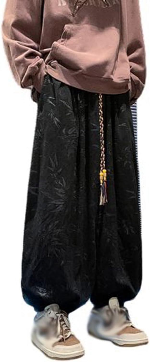 パンツ メンズ アラジンパンツ 竹柄 ワイドズボン ガチョウパンツ ロング丈 ボリューム感 日系 ウエストゴム 通気 薄い 速乾 部屋着 デイリー 春夏秋 大きいサイズ