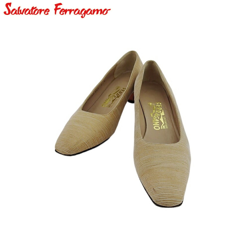 【中古】 サルヴァトーレ フェラガモ パンプス シューズ 靴 レディース 7B スクエアトゥ ベージュ ヌバック Salvatore Ferragamo T22312