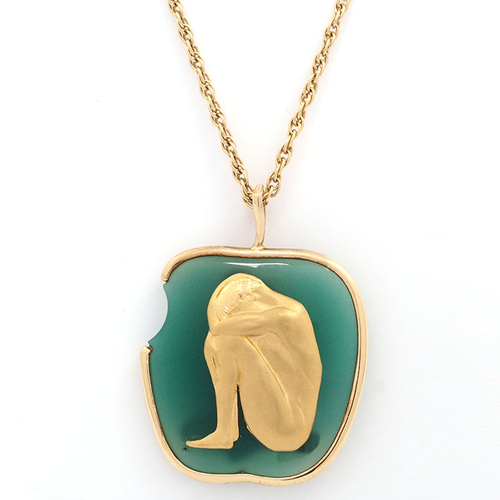 【美品】カレライカレラ リンゴ　アダムとイブ　グリーン×ゴールド K18YG 【ネックレス】