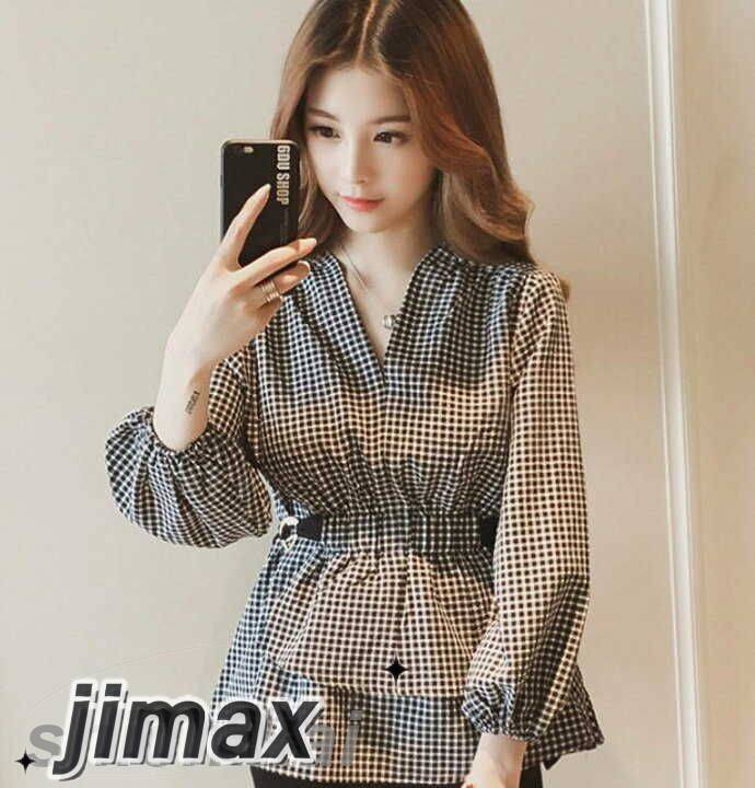 ブラウス レディース 秋おしゃれ チェックブラウス 長袖 無地 Ｖネックブラウス トップス 通勤 OL オシャレ 大人可愛い 新作