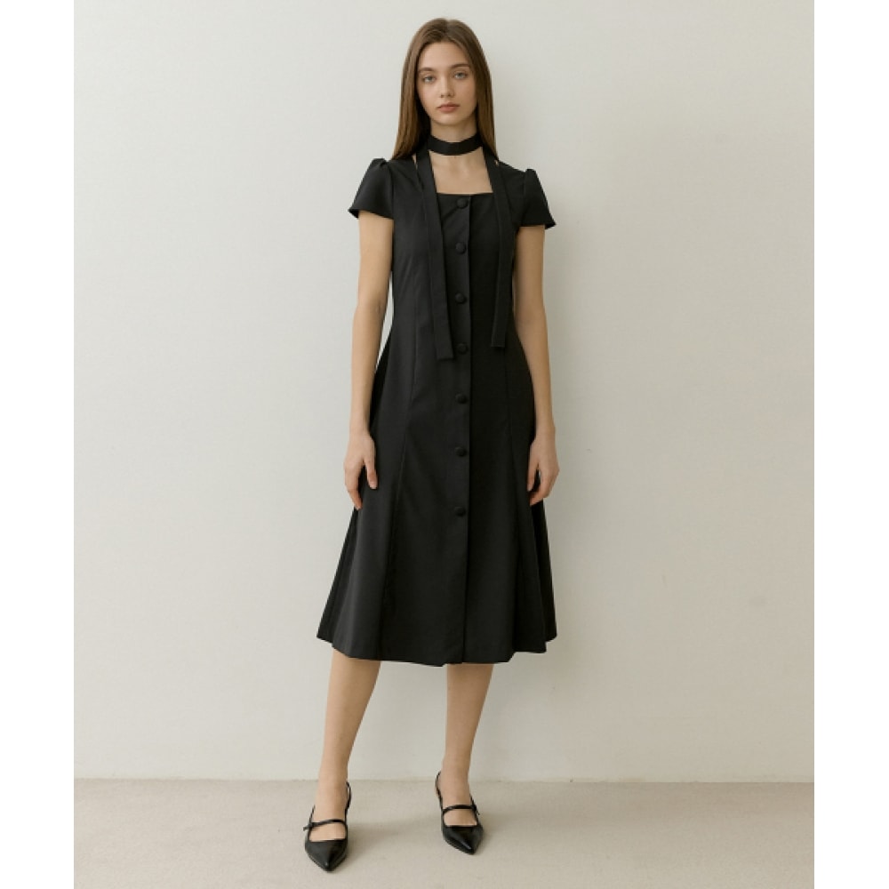 REORG ワンボタンスカーフチューリップハーフトップスブラック