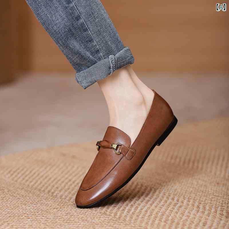 ローファー レディース オフィス カレッジ 通勤 通学 仕事 革 ローヒール シングル シューズ 女性 ソフト ソール ビーニー シューズ シープスキン レトロ おばあちゃん 靴 英国