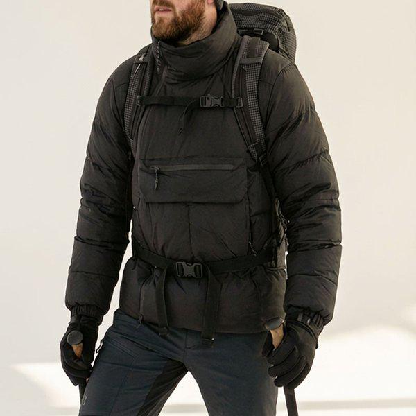 男性ビッグサイズキャンプアウトドア厚手斜めジッパーショートパディングPTポケットパディング
