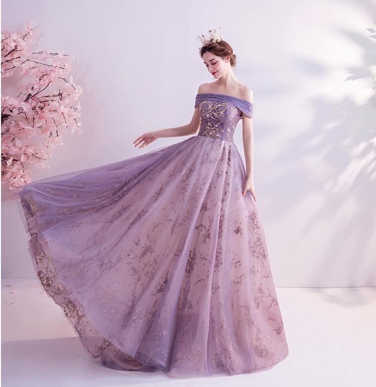 新作 カラードレス パープル ドレス 上品なカラー キラキラ 結婚式 披露宴 刺繍 ショ ステージ プリンセスライン 二次会 パーティードレス クラシック マタニティウエディングドレス 演奏会 お嫁