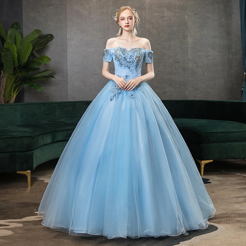 全3色 演奏会ドレス オフショルダー 花柄 ブルー 水色 可愛い ロングドレス 発表会ドレス ゴールド ワイン赤 イブニングドレス オフショル 金色 ワインレッド 結婚式ドレス 二次会ドレス パーティ