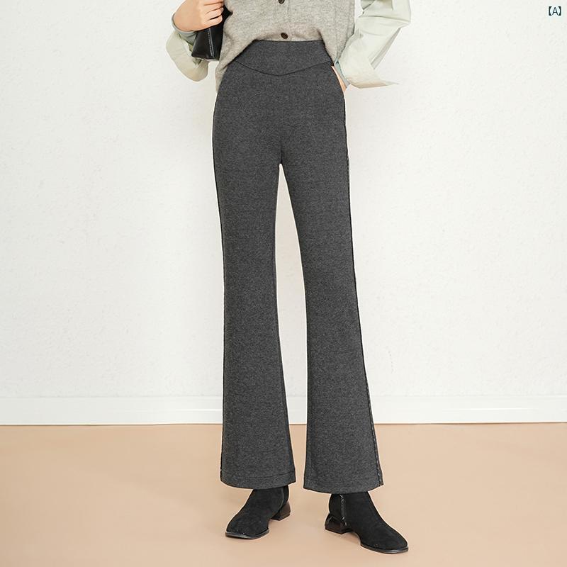 レディース　ファッション　オシャレ　シンプル ウール フィッシュ テール パンツ マイクロフレア 秋冬 ハイウエスト スリム ドレープ カジュアル ロング