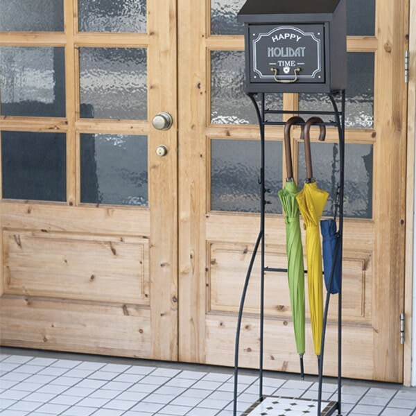 ポスト スタンド 置き型 傘立て 鍵付き フック付き CAFE