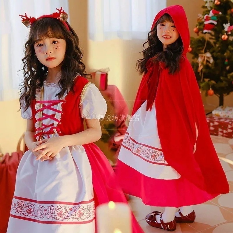 短納期 女の子クリスマス衣装ポンチョワンピースプリンセススカートメイドの衣装クリスマスコスプレクリスマスコスムクリスマス子供服超おすすめ R25