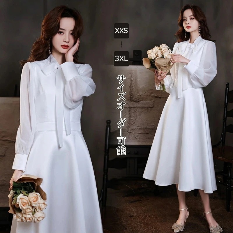 カラードレス ファスナー パーティードレス フォーマルドレス ミディアムドレス ホワイト カクテルドレス 結婚式 二次会 披露宴 発表会 演奏会 謝恩会 白 食事会 ゲストドレス ウェディングドレス