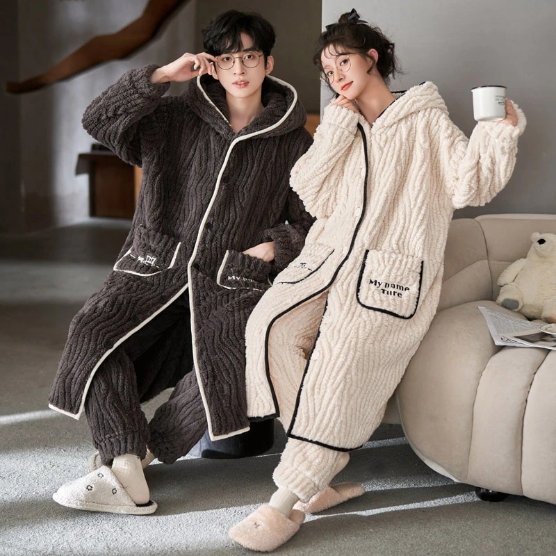 パーカーネグリジェのカップル寝間着部屋着ロングパジャマジャカードウェア２点セット