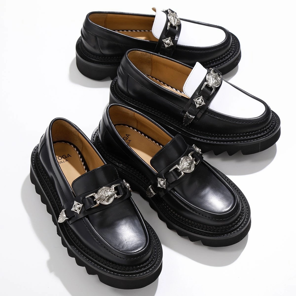 TOGA PULLA トーガ プルラ ビット ローファー Shark Sole Loafer AJ1243 レディース レザー シューズ メタル スタッズ 靴 BLACK