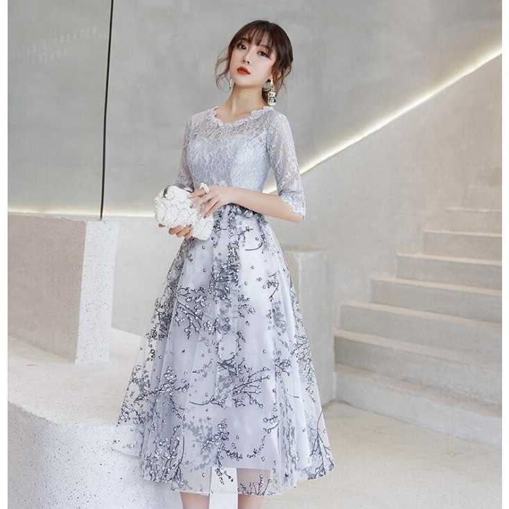 あす楽 お呼ばれドレス ミモレ丈 袖あり パーティードレス ワンピース 着痩せ ゲストドレス 二次会ドレス 発表会 あす楽 ウェディングドレス 6,534円