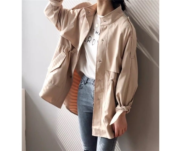 レディース ジャケット コート アウター 上着 ウィンドブレーカー トレンチ ミドル丈 長袖 ハイネック スタンドカラー ポケット ボタン 切り替えデザイン 大人可愛い きれいめ シンプル カジュアル