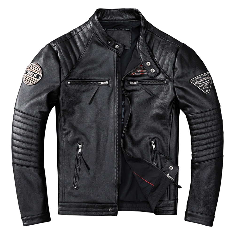 ハーレーバイクフロントレイヤー牛革レザージャケットメンズバイクスーツスリムショートユースレザージャケットジャケット