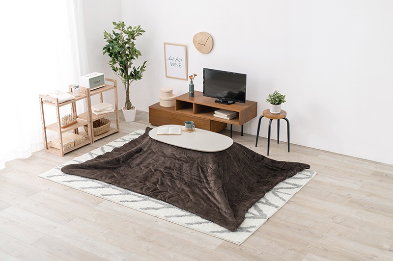 こたつセット こたつ うす掛布団 2点セット ホワイトウォッシュ/ブラウン 90x50cm 木目調 楕円 省スペース 折りたたみテーブル リビングテーブル オールシーズン コタツ