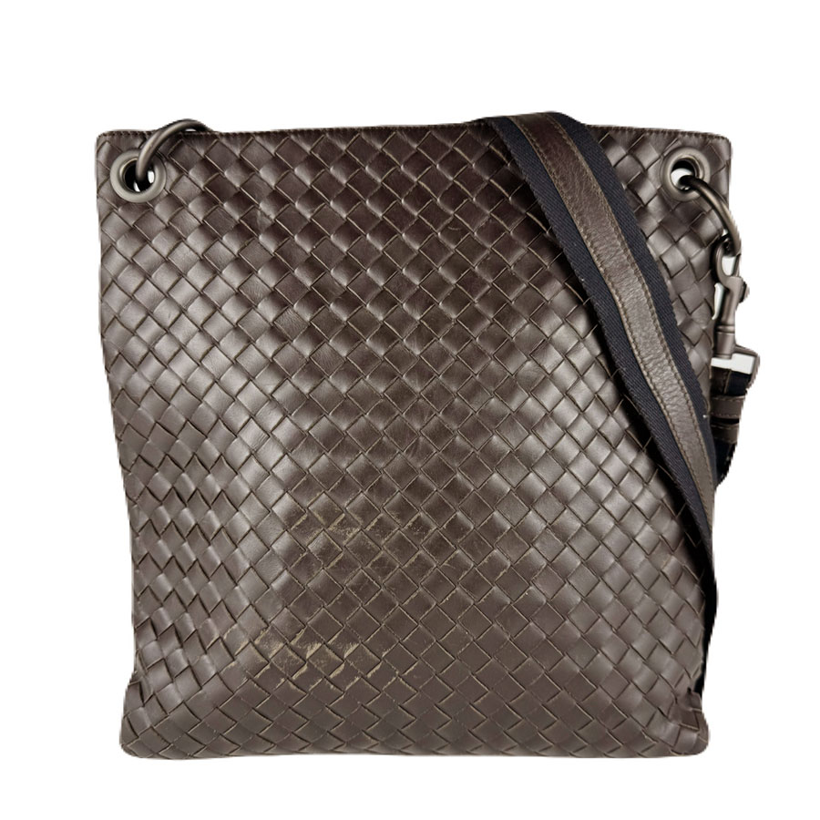 ボッテガヴェネタ BOTTEGAVENETA ショルダーバッグ イントレチャート レザー ブラウン×ブラック メンズ z8780