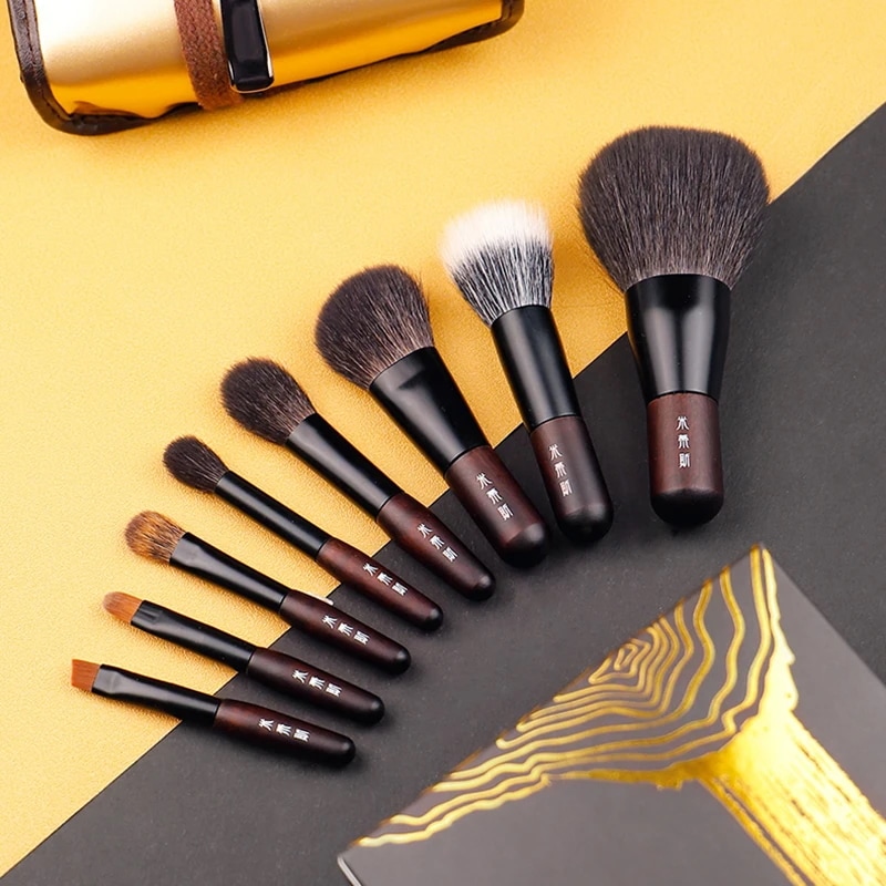 Mydestiny-Brush-8Pcsナチュラルヘアブラシ,ショートハンドル付きポータブルブラシキット,パウダーアイシャドウ