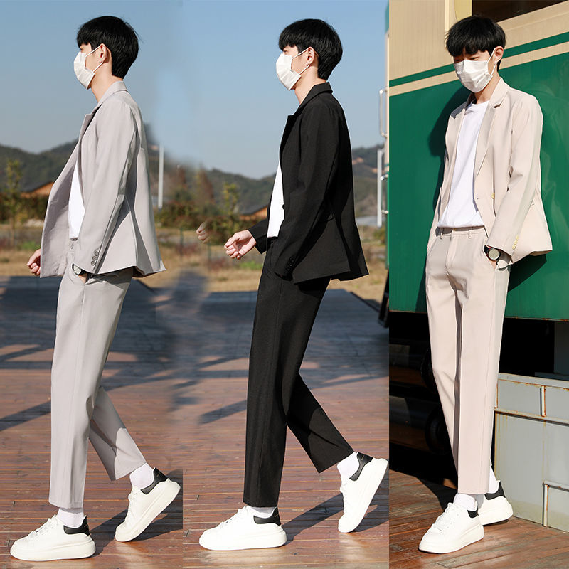 ブレザー メンズ 感 流行り ゆったり スーツ 3点セット 春秋の新作 アウター ハイウエストスリム ロングパンツ