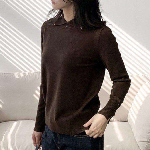 Hスタイル(WC)カラーチンニットティー 冬 女性 ニット Tシャツ ハーフポロティ セーター カラー ミシィルック オフィスルック デイリー