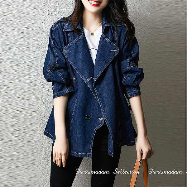 レア商品デニムジャケット　ハーフジャケット　長袖　ハーフコート　ウエストシェイプ　インディゴブルー　通勤通学女子会20代30代40代50代60代jk-2408-2 