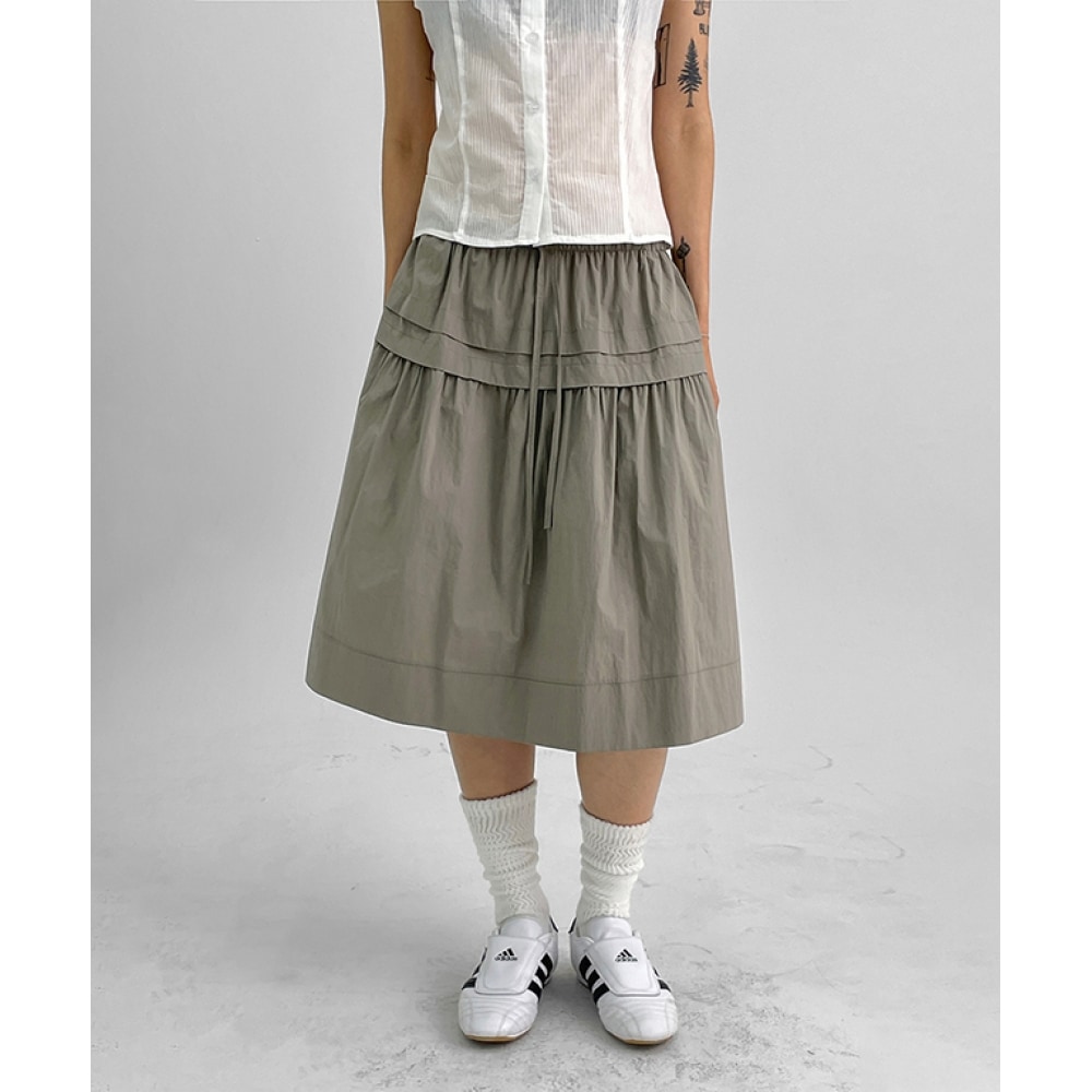 ブラックアップパレインバンディングプリーツミディスカート