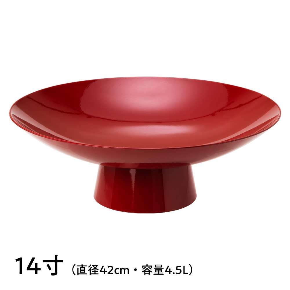 岸本吉二商店　両手で持とう！大盃　14寸（直径42cm・容量4.5L）　朱塗りの大型酒器　料理の大皿　インテリア　装飾品　お祝いのイベント　結婚式　歓迎会　優勝　受賞　還暦　古希　喜寿　米寿