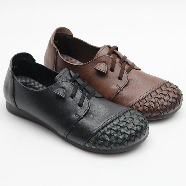 [シューズ] レザーウィービングバンディング끈女性女子フラットローファーパンプス3cm/2color sm051