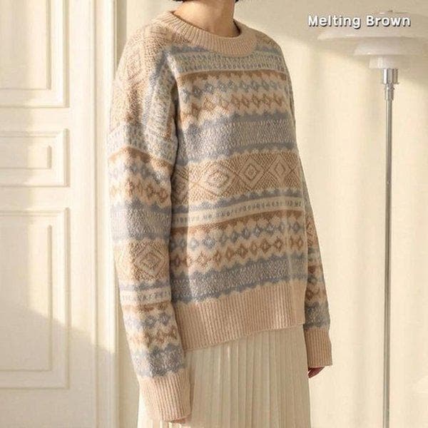 女性ノルディック長袖ニットプルオーバーMJ26