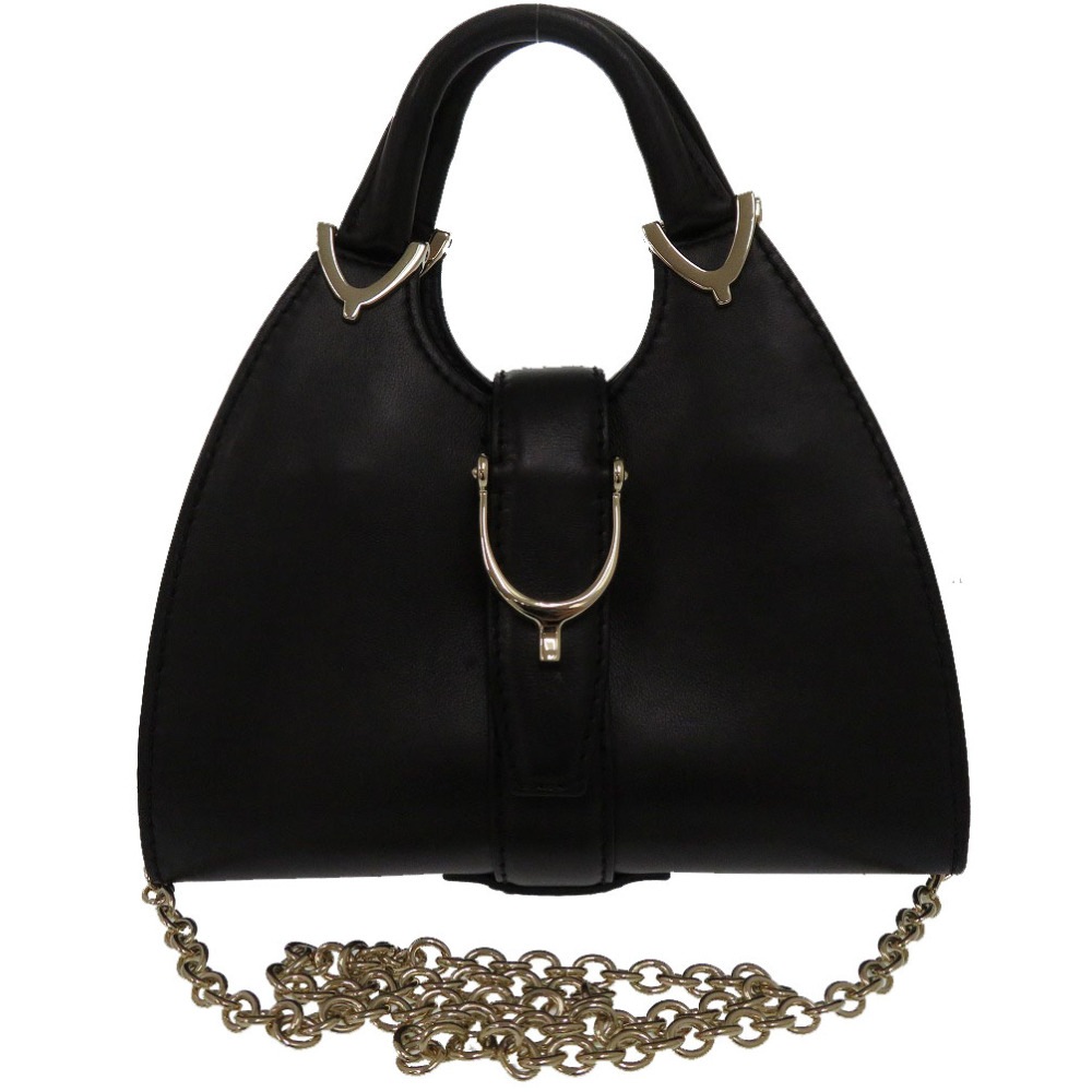 美品 ホースビットハーフムーン 2wayチェーンショルダー 277515 トートバッグ レザー/レザー ブラック 1730【中古】 レディース