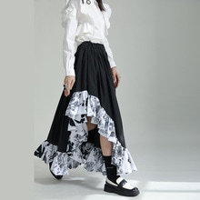 スカート ロング フレア Aライン ブラック モノトーン クラシック フリル アシンメトリー ゴシック 個性的 春夏 TKOR0017