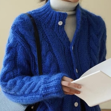 ケーブルニットカーディガン トップス カーディガン ミディアム丈 袖あり 長袖 ラウンドネック