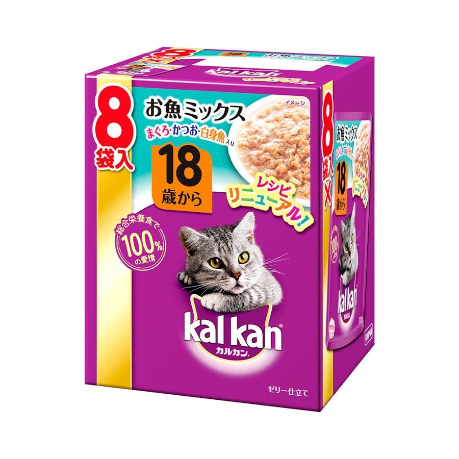 （まとめ買い）マース カルカン パウチ 18歳から やわらかゼリー仕立て お魚ミックス まぐろ・かつお・白身魚入り 70g 8袋パック 【×5】