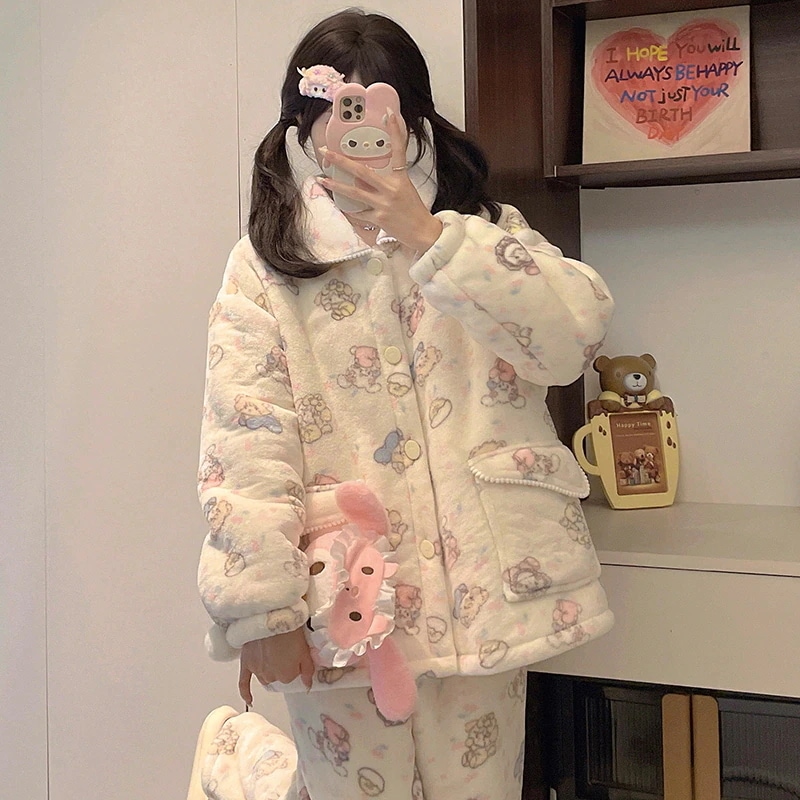 【急速出荷!】Mikko ラムベルベット裏地パジャマレディースコーラルベルベット秋冬プラスベルベット厚みのある暖かいホーム服スーツ冬