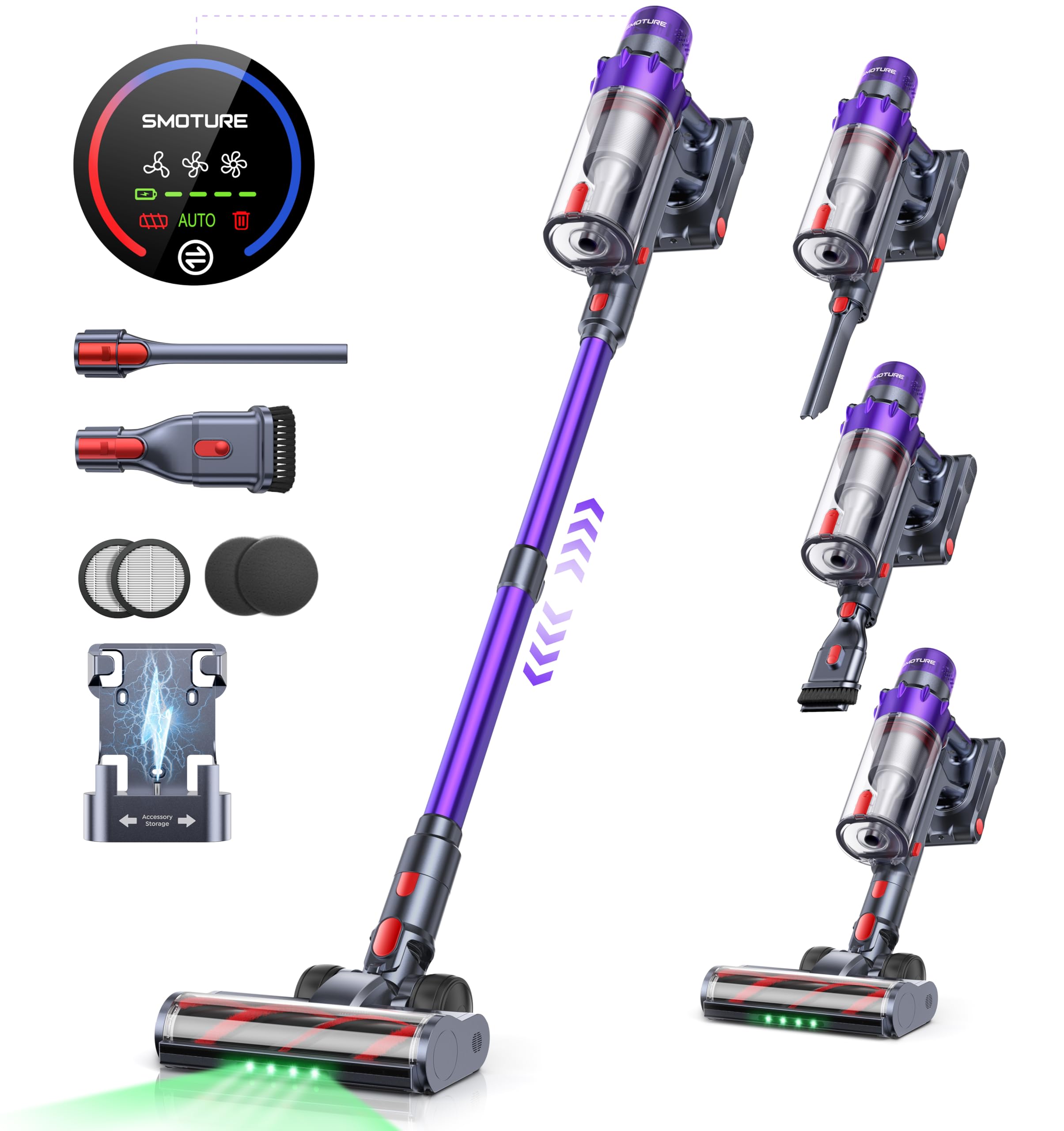 掃除機 コードレス 【革新モデル!600W 50Kpa超強力吸引自立式置く充電可能グリーンライト搭載 65分長時間稼働ホコリ自動検知絡まないヘッド】 LED液晶ディスプレイ 3段吸引力 ス 23,651円