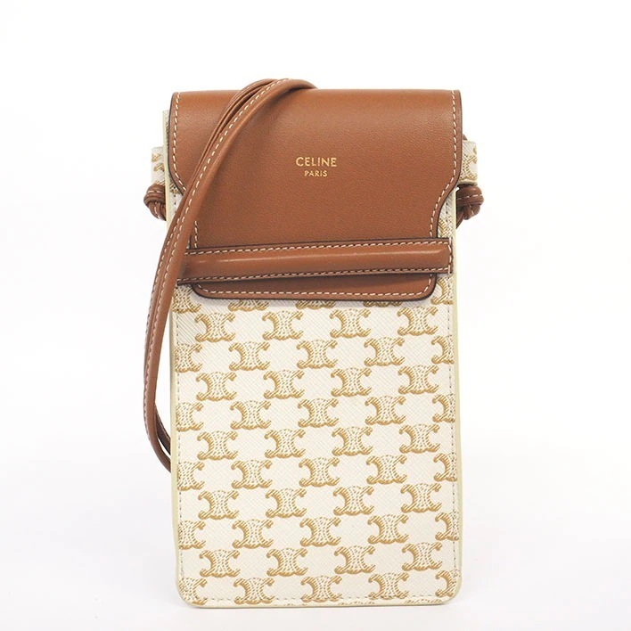 【美品】セリーヌ フラップ モバイルポーチ トリオンフ 【携帯ストラップ】