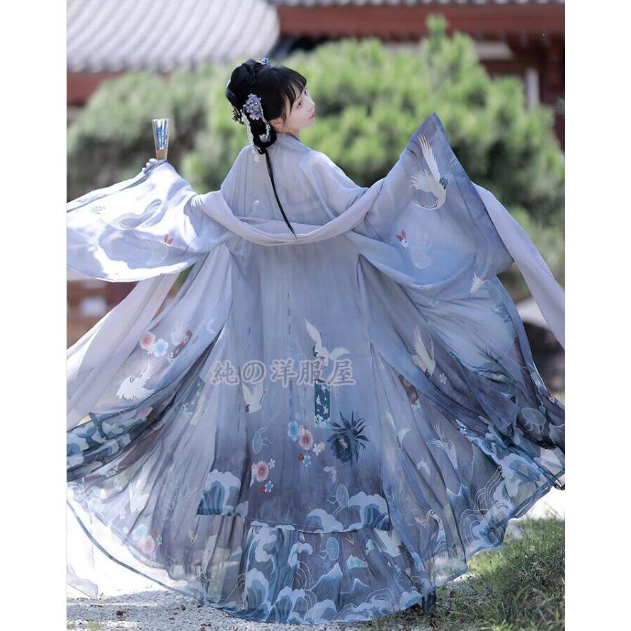 イベント レディース唐装漢服鶴プリント華流ステージコスプレ衣装 風コスチューム2点セット羽織あり3点セット 学園祭パーティーダンとても安い 中華風チャイナドレス