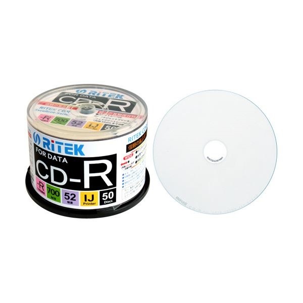 （まとめ）RITEK データ用CD-R 700MB1-52倍速 ホワイトワイドプリンタブル スピンドルケース CD-R700EXWP.50RT C 1パック（50枚） 3セット