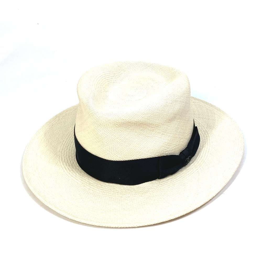 帽子 グログランリボン 19V CC ココマーク ハット ストローハット ストロー ベージュ